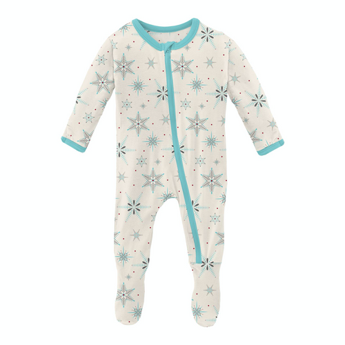 Natural Snowflakes Print Footie With Zipper