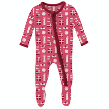 Load image into Gallery viewer, Winter Rose Presents Print Muffin Ruffle Footie With Zipper