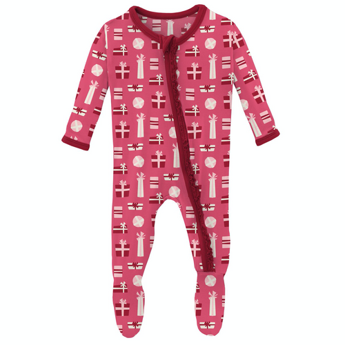 Winter Rose Presents Print Muffin Ruffle Footie With Zipper