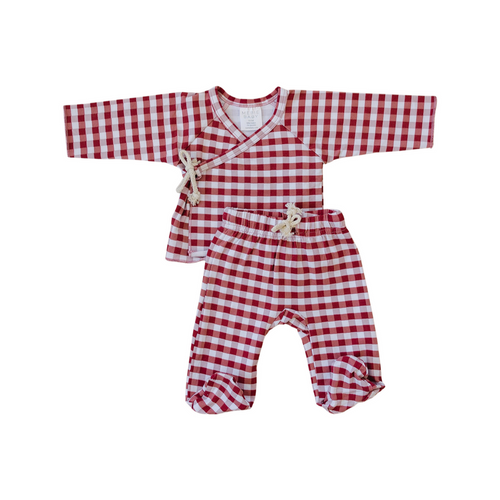 Red Gingham Cotton Layette Set