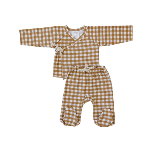 Mustard Gingham Cotton Layette Set