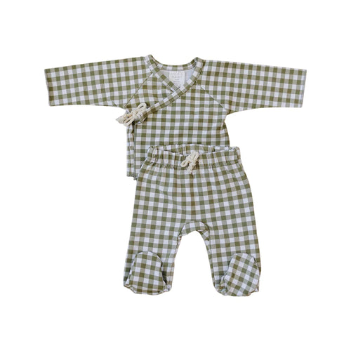 Green Gingham Cotton Layette Set