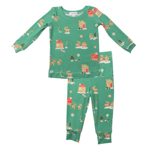 Green Gingerbread Sleigh Two Piece Pajama Set