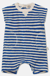 Blue Toweling Stripes Baby Jumpsuit