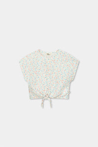 Floral Gauze Knotted Blouse