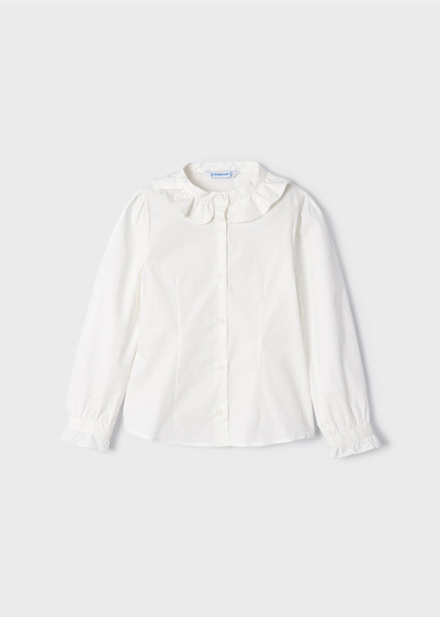 Off White Poplin Collared Blouse