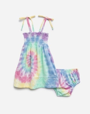 Rainbow Tie Dye Eyelet Dress Baby Set