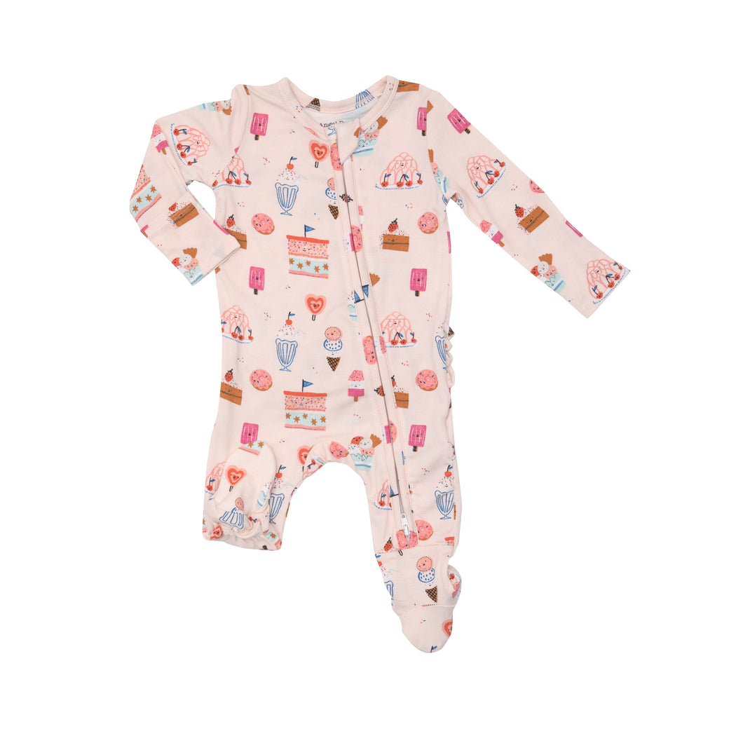 Hooray For Ice Cream Ruffle Back Zipper Footie
